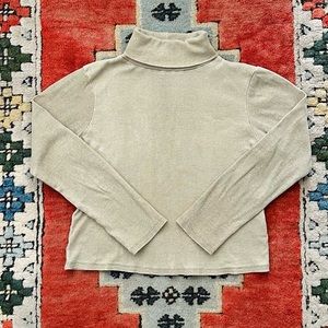 Maria Stanley Sage Ribbed Cropped Turtleneck Top Olive Green Large